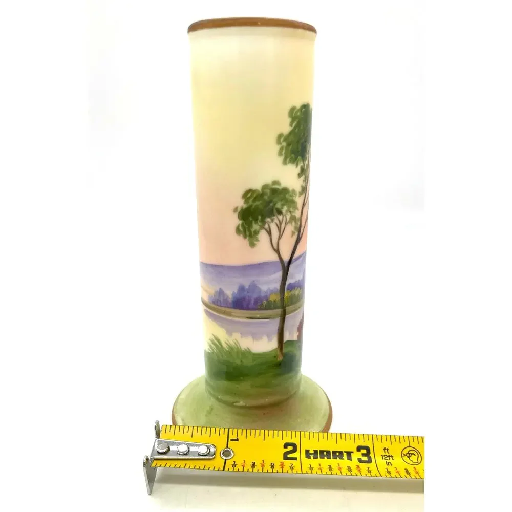 Vintage Nippon Porcelain Hand Painted Bud Vase Nature Scene 6